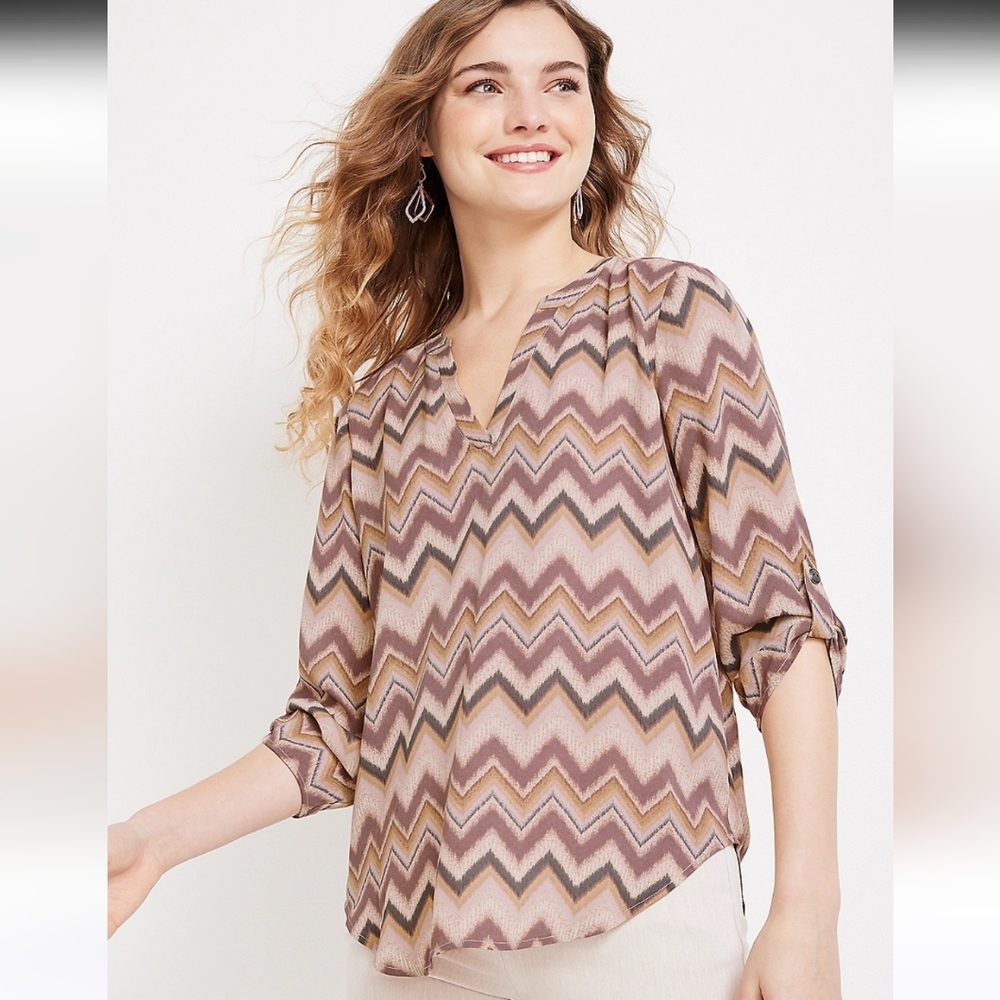 Maurices Atwood Chervon Patterned Blouse in Earthy Tones 1X